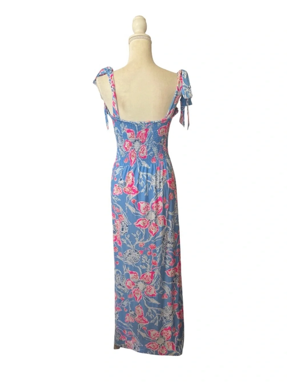 Lilly Pulitzer Blue Floral Maxi Dress with Pink Accents - Picture 3 of 9